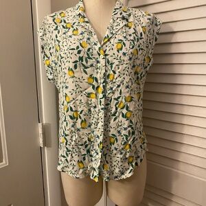 Cooper & Ella White Lemon Print Button Down Shirt- Size Medium